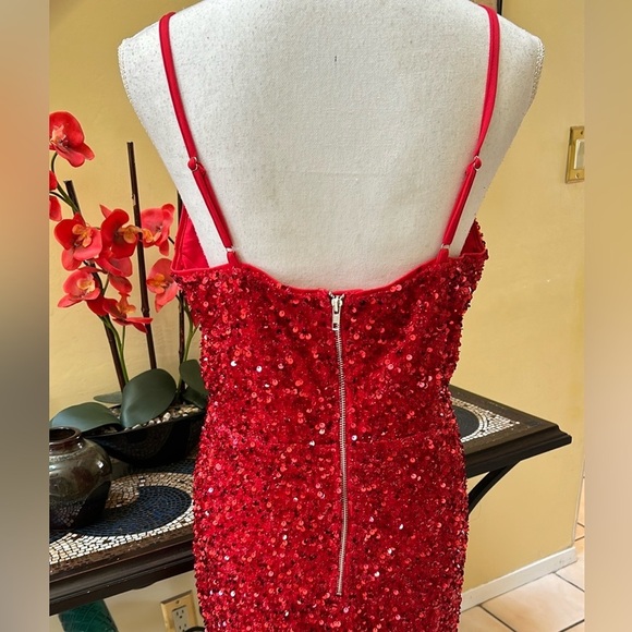 Women’s Red Sequin Thigh Slit Sleeveless Spaghetti Strap Cocktail Party Dress XL - Picture 11 of 14